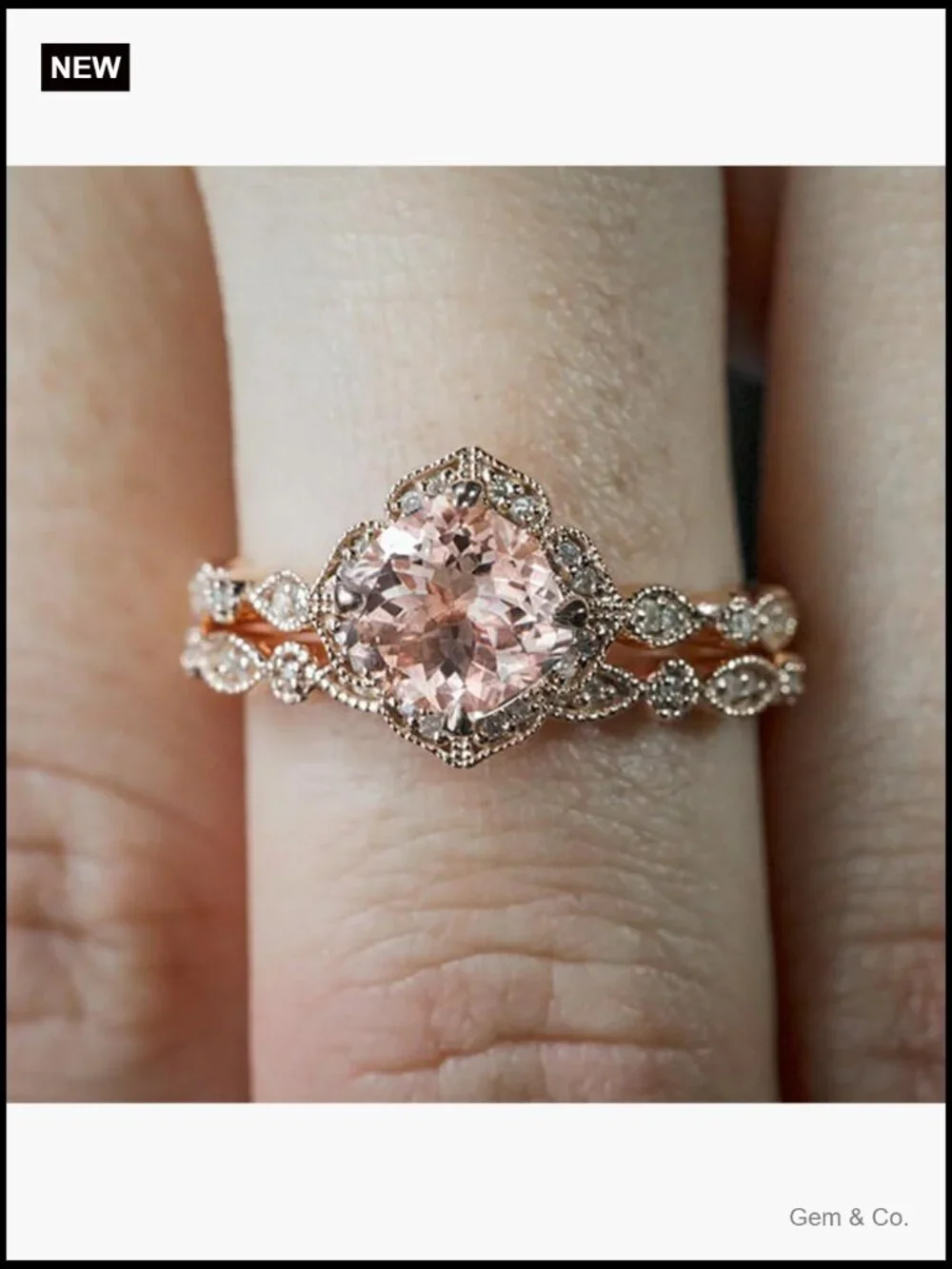 14k Rose Gold Plated Morganite Bridal Ring Engagement Rings Set for Women